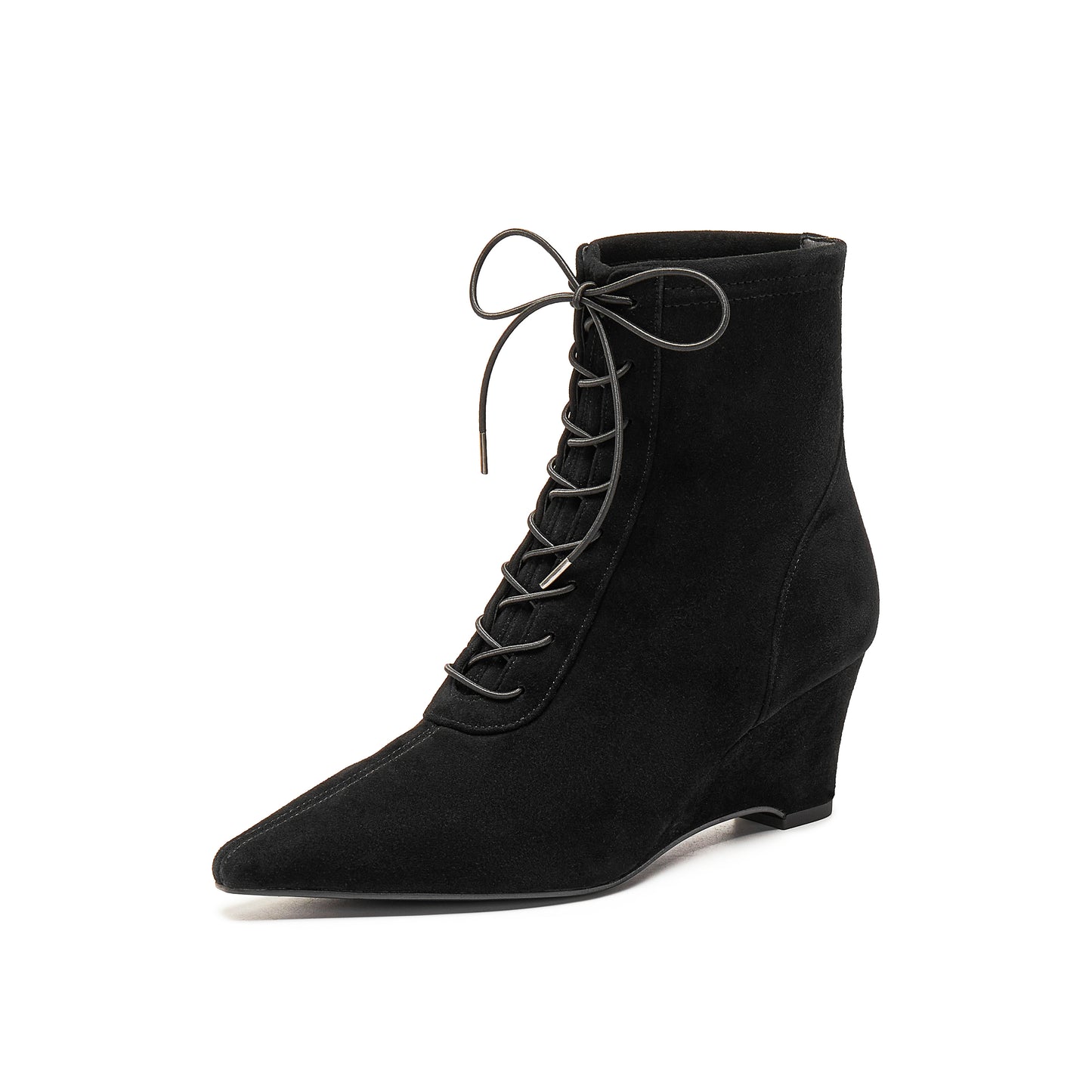 Stretch Kid Suede Wedge Short Boots