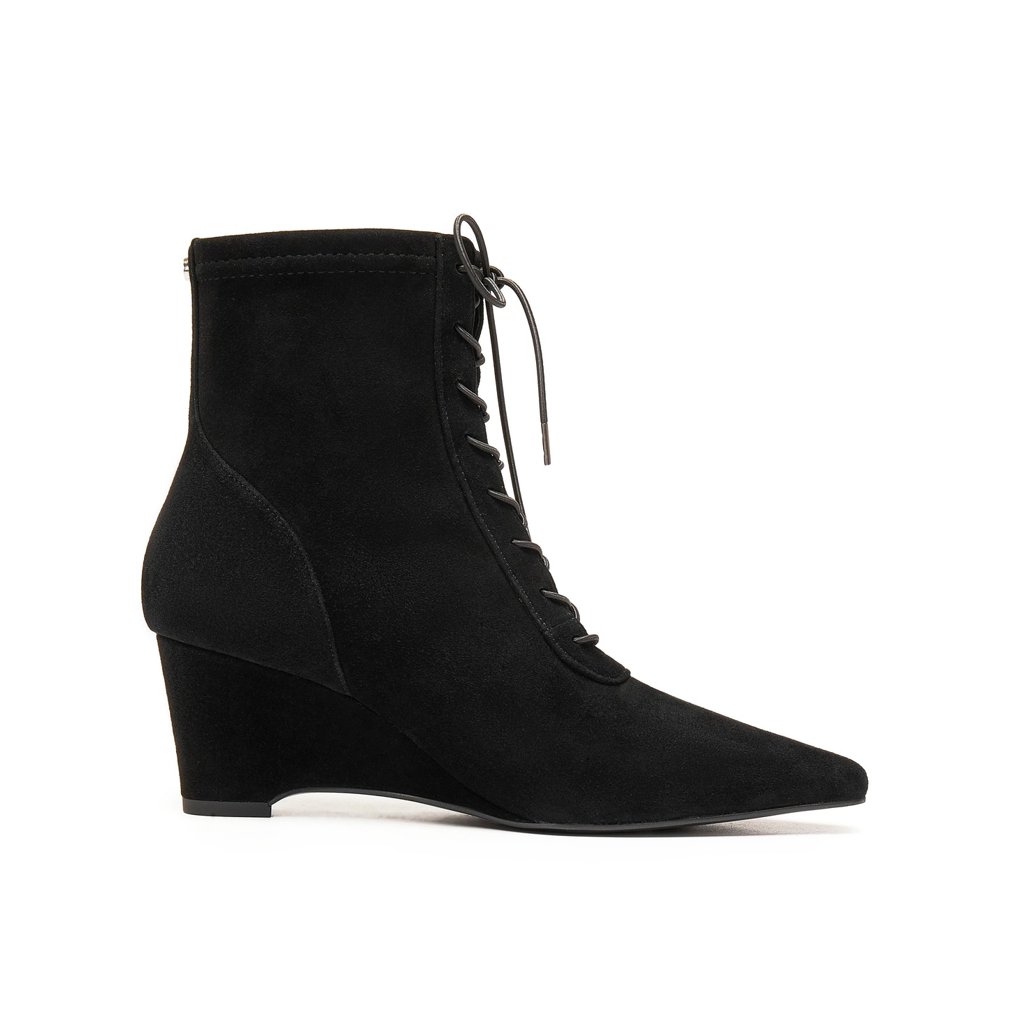 Stretch Kid Suede Wedge Short Boots