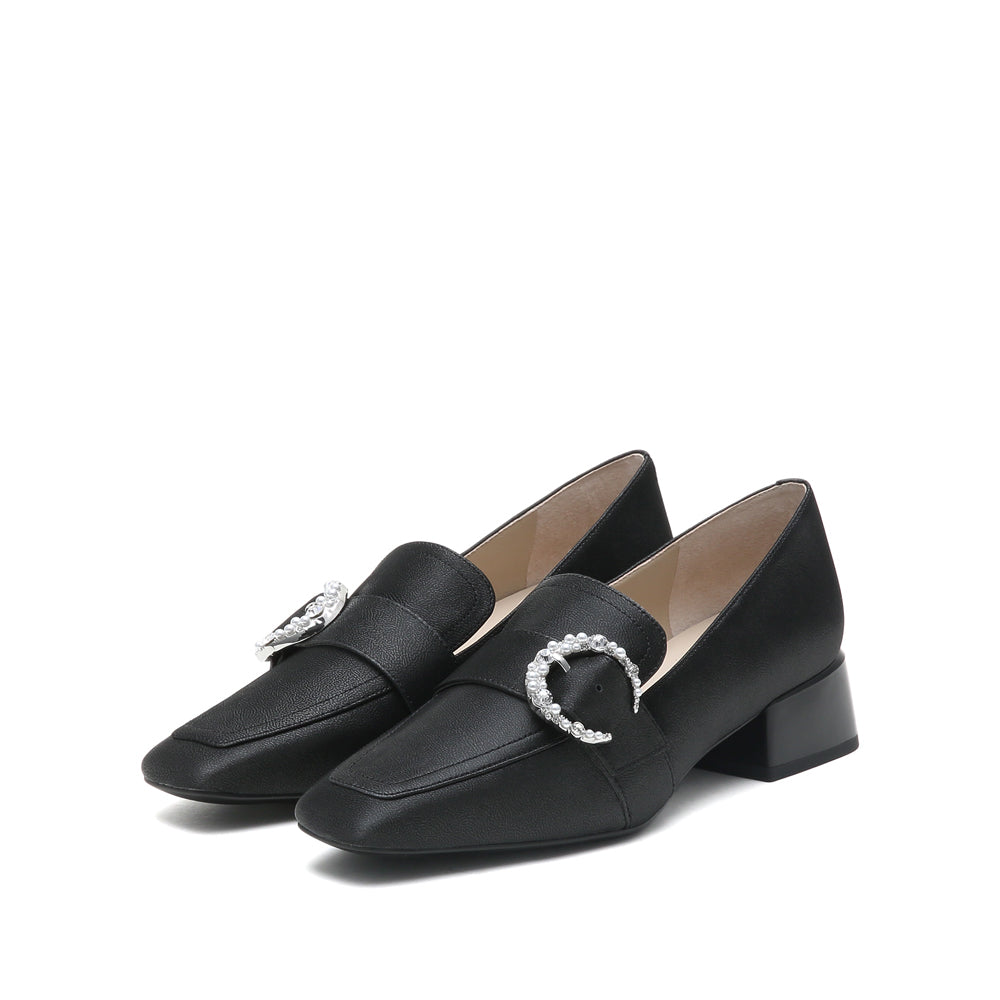 Pearlized Kid Leather Mid-heel Loafers