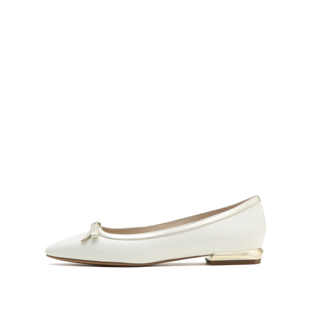 Bow Detail Calf Leather Ballet Flats