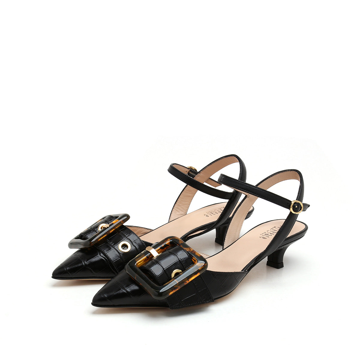 Tortoiseshell Buckle Heeled Pumps