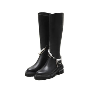 Pearl-Embellished Long Boots