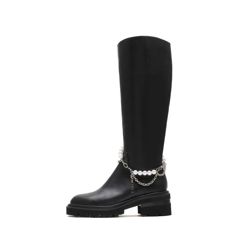 Pearl-Embellished Long Boots