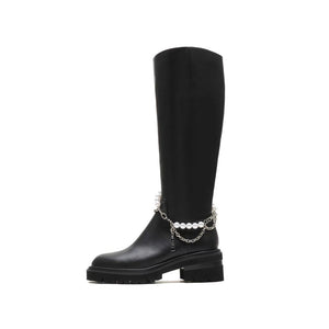 Pearl-Embellished Long Boots