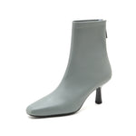 Stretch Leather High Heel Short Boots