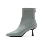 Stretch Leather High Heel Short Boots