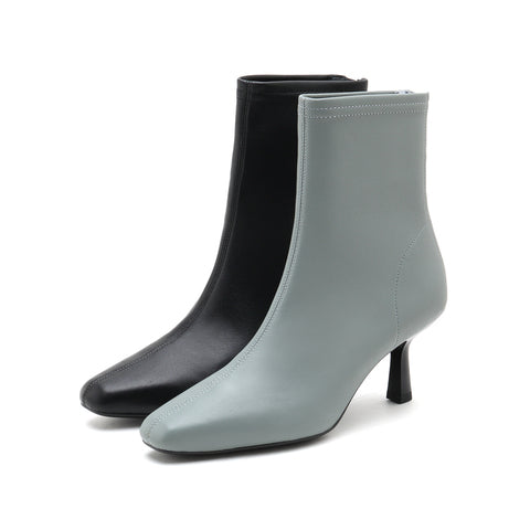 Stretch Leather High Heel Short Boots