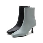 Stretch Leather High Heel Short Boots