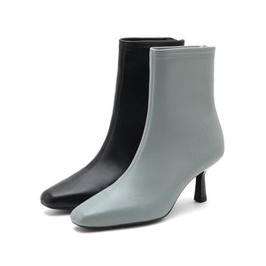 Stretch Leather High Heel Short Boots