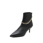 Stretch Leather Short Boots with Chain