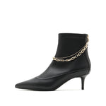Stretch Leather Short Boots with Chain