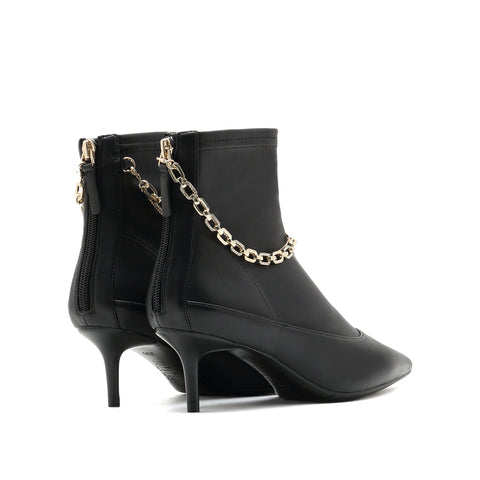 Stretch Leather Short Boots with Chain