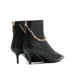 Stretch Leather Short Boots with Chain