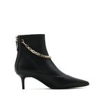 Stretch Leather Short Boots with Chain