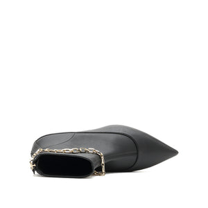 Stretch Leather Short Boots with Chain