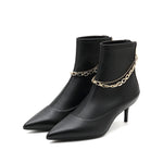 Stretch Leather Short Boots with Chain